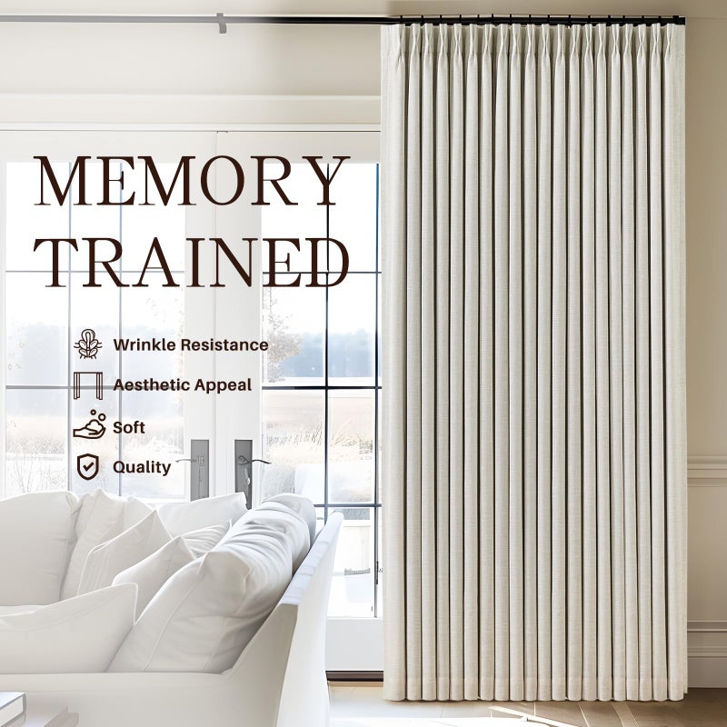 YZ HOME Pinch Pleated Linen Curtains 100% Blackout 84 Inches Long for Living Room Bedroom, Memory Trained Thermal Insulated Room Darkening Window Drapes with Rings Hooks, 2 Panels, Natural, 40"Wx84"L - Image 4