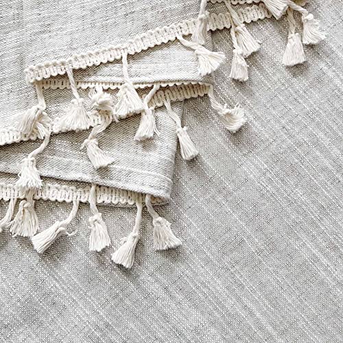 Oindec Boho Tassel Kitchen Curtains 36 Inch Length Modern Farmhouse Cotton Linen Short Cafe Curtains for Bathroom Small Window Country Rustic Tiers Bohemian Decor (26W x 36L, 2 Panels, Natural) - Image 3