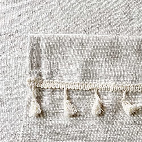 Oindec Boho Tassel Kitchen Curtains 36 Inch Length Modern Farmhouse Cotton Linen Short Cafe Curtains for Bathroom Small Window Country Rustic Tiers Bohemian Decor (26W x 36L, 2 Panels, Natural) - Image 2