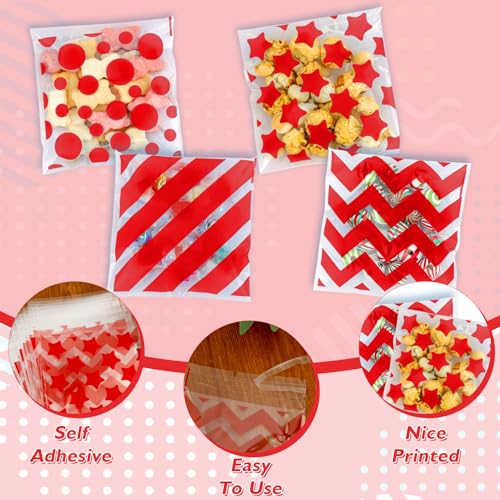 eowqeiur Valentines Cellophane Treat bags(4x4 Inch) 100 PCS Red Polka Dots Star Stripe Self Sealing Cookie Treat Snack Goodie Candy Goody Gifts Bags for Graduation Birthday Valentines Party Favors Supplies Wrap - Image 4