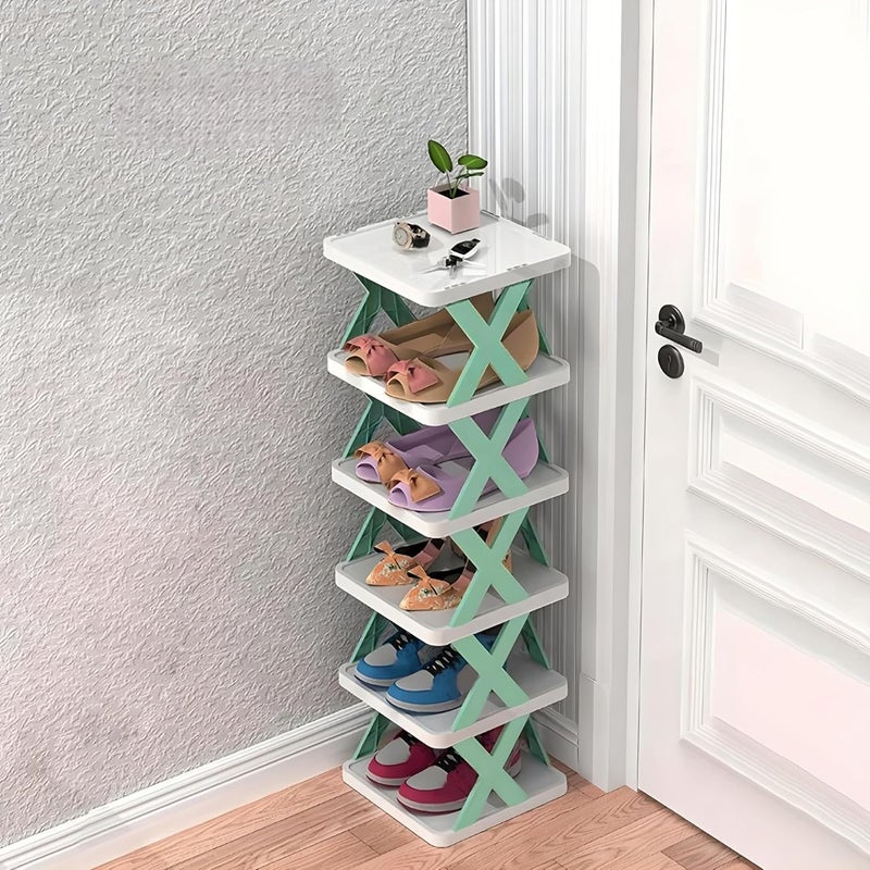 NYALKARAN Plastic Multi-Purpose Stackable Shoe Rack Adjustable Slots Shoe Organiser (Green, 6 Layer) - Image 2