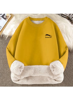 Warm Long Sleeve round Neck Mens T-Shirt Hoodie Camel Wool Blend Loose Fit Casual Trendy Mens Wear Polyester Fleece Winter Leopard Yellow Alpaca Sweatshirt