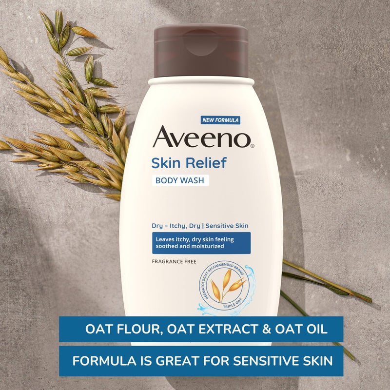 Aveeno Skin Relief Body Wash, Fragrance-Free with Triple Oat Formula, Gentle Daily Cleanser for Sensitive Skin Leaves Itchy, Dry Skin Feeling Soothed & Moisturized, Soap-Free, 18 fl. oz - Image 3