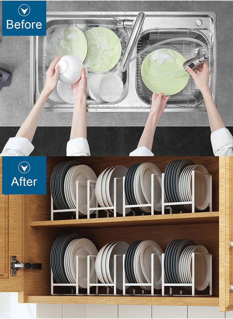 HomarKet - Plate Holder Organizer 2 Pack Dish Storage Rack Upright Cabinet Dish Drying Rack Metal Dish Organizer Stand for Kitchen Counter Cupboard 6.3in. x 4.6in. x 7.8in.White - Image 1