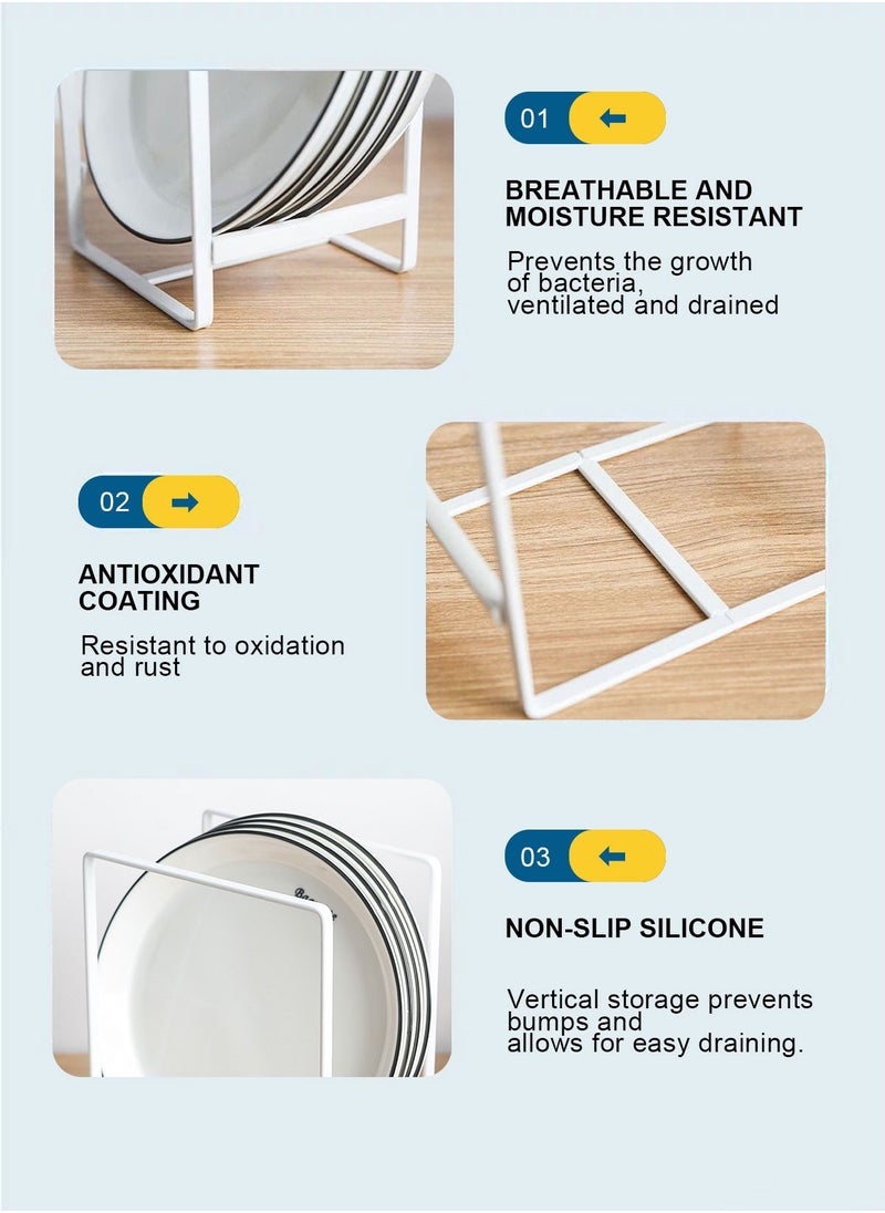 HomarKet - Plate Holder Organizer 2 Pack Dish Storage Rack Upright Cabinet Dish Drying Rack Metal Dish Organizer Stand for Kitchen Counter Cupboard 6.3in. x 4.6in. x 7.8in.White - Image 1