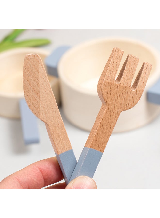 Wooden Kitchen Toy Set For Children Interactive Simulation Cooking Playhouse Product Nursery Education Toys-Color:Oy-Blue Pot 1kg - Image 5