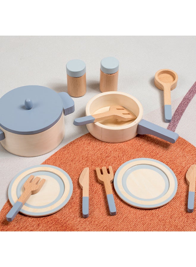 Wooden Kitchen Toy Set For Children Interactive Simulation Cooking Playhouse Product Nursery Education Toys-Color:Oy-Blue Pot 1kg - Image 3