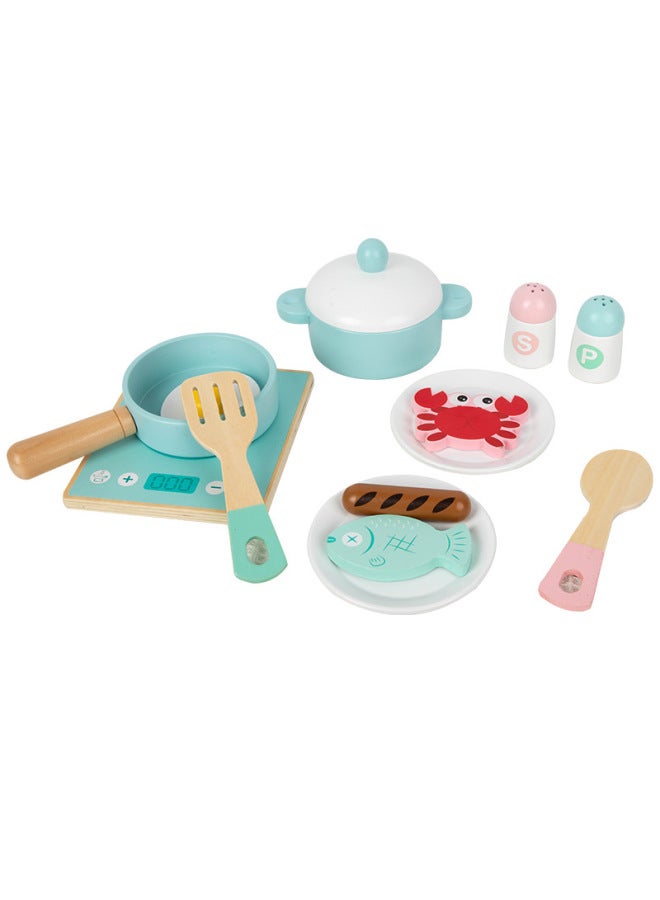 Wooden Kitchen Toy Set For Children Interactive Simulation Cooking Playhouse Product Nursery Education Toys-Color:Oy-Blue Pot 1kg - Image 1