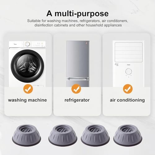 Yemark Washer Dryer Anti Vibration Pad with Suction Cup Feet, FridgeWashing Machine Support Feet Pads Leveling Feet Anti Walk Pads ShockAbsorber Furniture Lifting Base (4 Piece) (Round,Grey) - Image 4