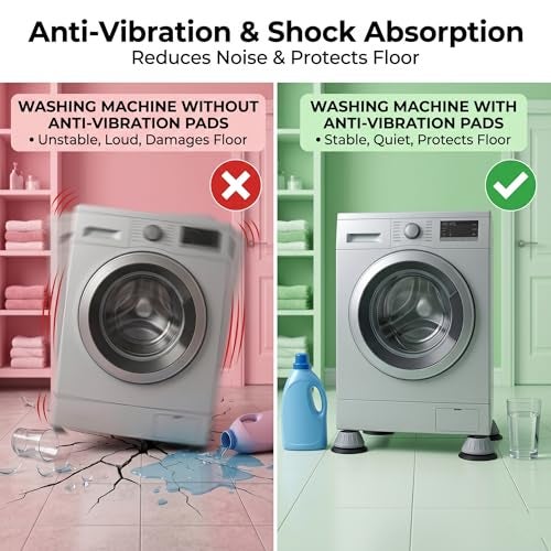Yemark Washer Dryer Anti Vibration Pad with Suction Cup Feet, FridgeWashing Machine Support Feet Pads Leveling Feet Anti Walk Pads ShockAbsorber Furniture Lifting Base (4 Piece) (Round,Grey) - Image 3