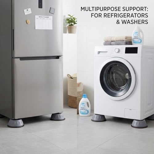 Yemark Washer Dryer Anti Vibration Pad with Suction Cup Feet, FridgeWashing Machine Support Feet Pads Leveling Feet Anti Walk Pads ShockAbsorber Furniture Lifting Base (4 Piece) (Round,Grey) - Image 5