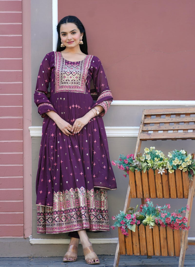 Super Asian Presenting a New Designer Embroidered Faux Georgette Gown with Sequence Embroidered Work  - Image 1
