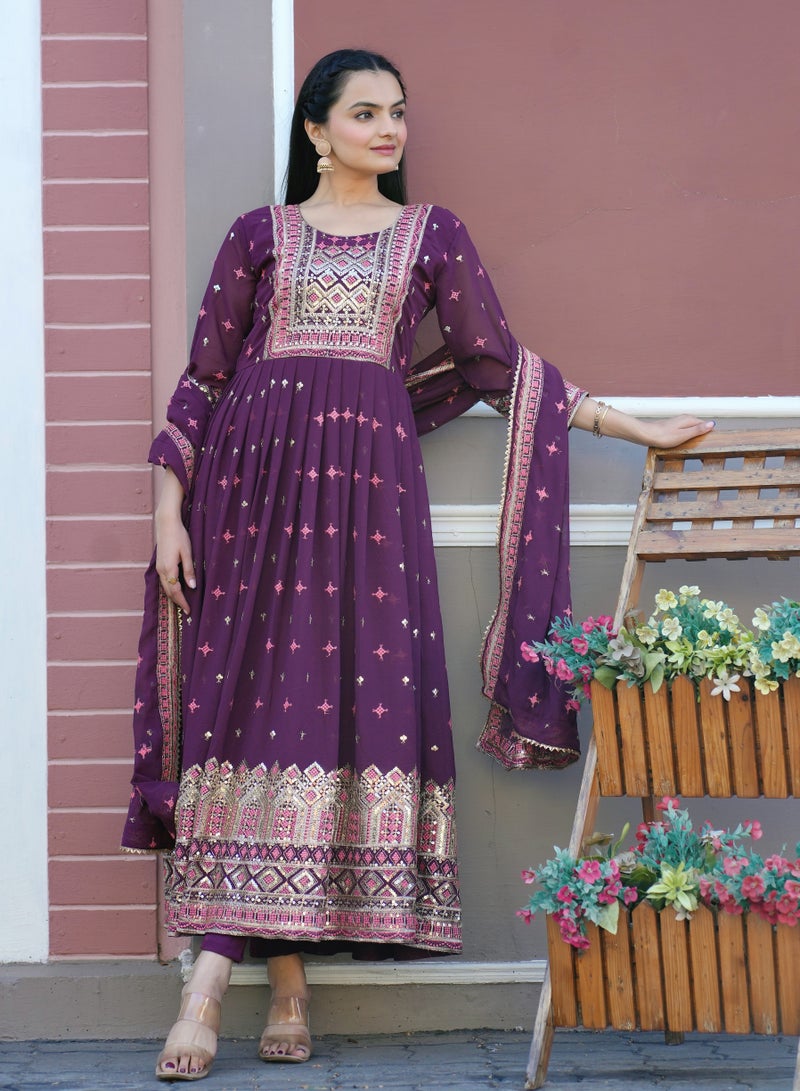 Super Asian Presenting a New Designer Embroidered Faux Georgette Gown with Sequence Embroidered Work  - Image 2