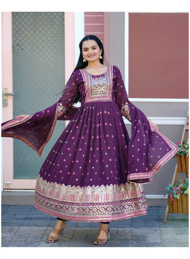 Super Asian Presenting a New Designer Embroidered Faux Georgette Gown with Sequence Embroidered Work  - Image 3