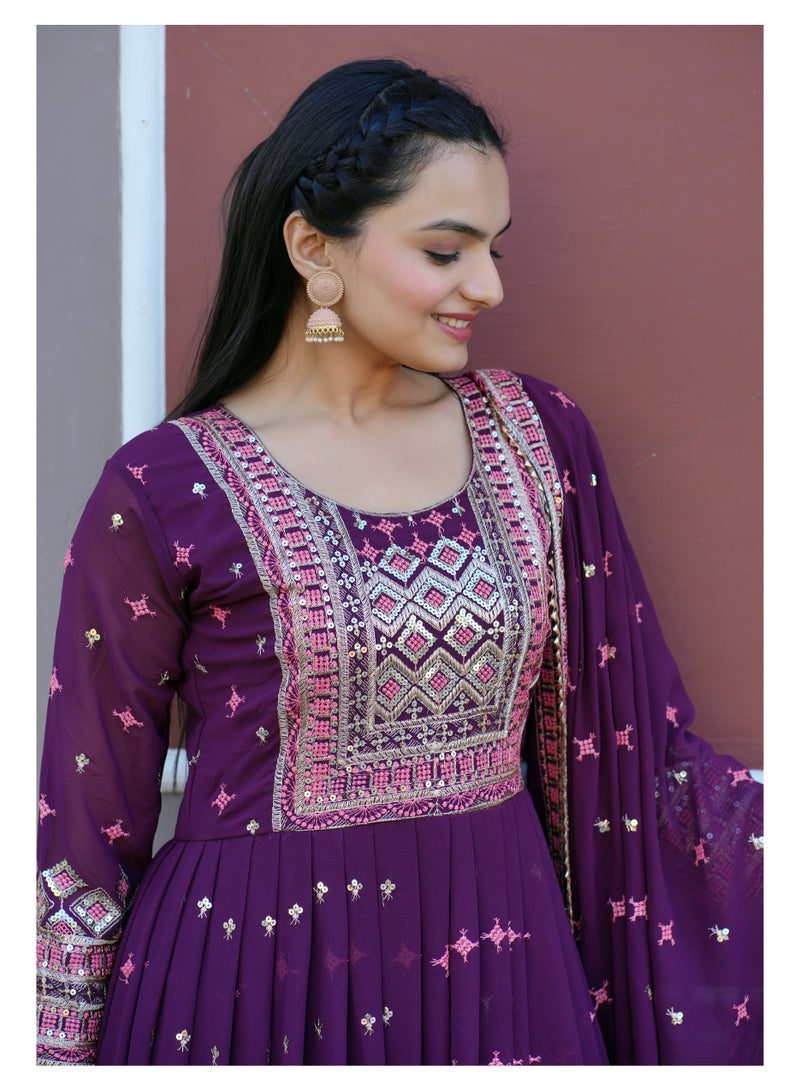 Super Asian Presenting a New Designer Embroidered Faux Georgette Gown with Sequence Embroidered Work  - Image 4