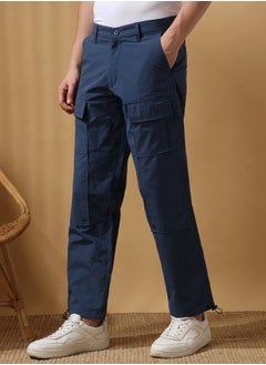 Dennis Lingo Blazing Blue 100% Nylon Solid Pattern Straight Fit Pants for Men Full Bottom Body Wear Cargo Joggers Button Closure Woven Weave Mid Rise Waist - Perfect for Lifestyle Occasions  - Image 2