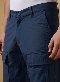 Dennis Lingo Blazing Blue 100% Nylon Solid Pattern Straight Fit Pants for Men Full Bottom Body Wear Cargo Joggers Button Closure Woven Weave Mid Rise Waist - Perfect for Lifestyle Occasions  - Image 5