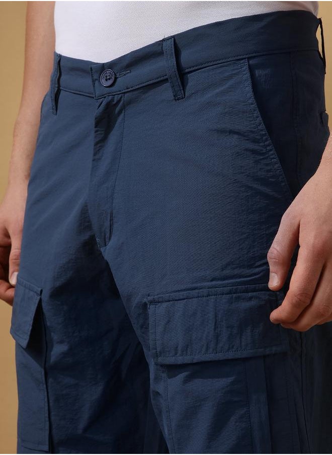 Dennis Lingo Blazing Blue 100% Nylon Solid Pattern Straight Fit Pants for Men Full Bottom Body Wear Cargo Joggers Button Closure Woven Weave Mid Rise Waist - Perfect for Lifestyle Occasions  - Image 5
