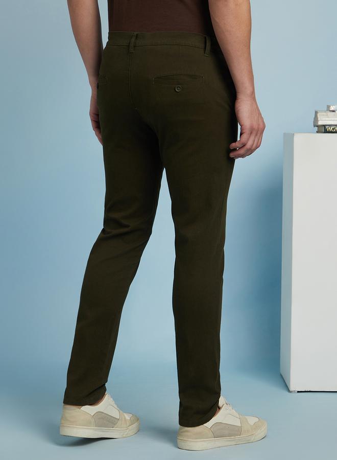 Dennis Lingo Men's Olive 100% Cotton Solid Pattern Full Length Chinos Straight Fit Pants  - Image 3