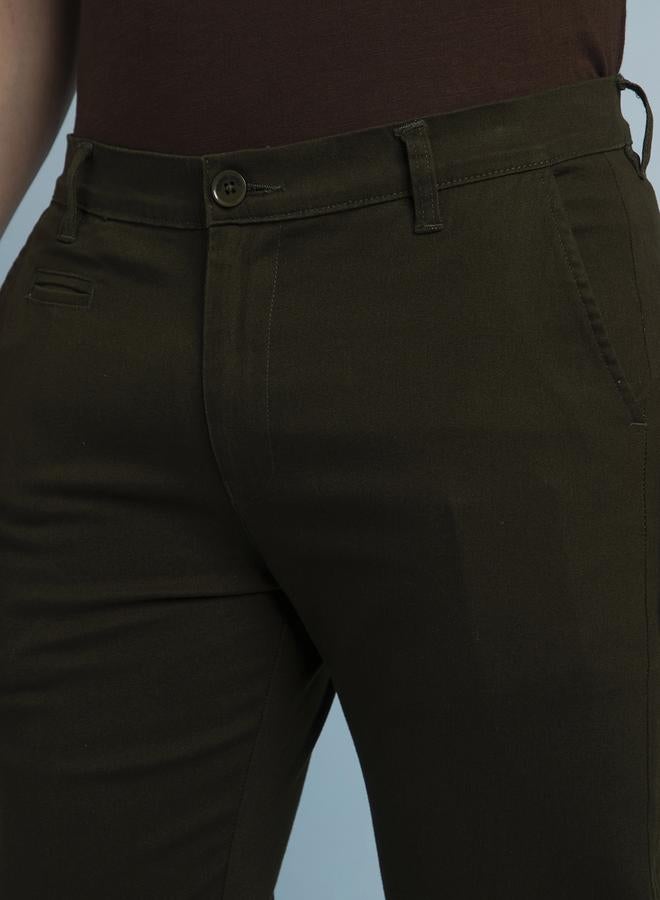 Dennis Lingo Men's Olive 100% Cotton Solid Pattern Full Length Chinos Straight Fit Pants  - Image 5