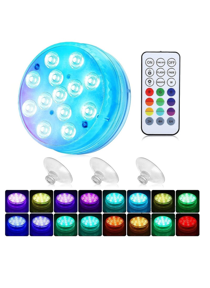 SYOSI Pool Lights, littobia Submersible LED Lights with Magnet and Suction Cups, RF Remote Pool Lights, IP68 Waterproof, Underwater Timing with 13 LED Pool Light 1 Pack2.8 INCH  - Image 1