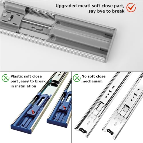 LONTAN 1 Pair Soft Close Drawer Slides 22 Inch Drawer Guides 3 Fold Full Extension Ball Bearing Heavy Duty Drawer Slides, 100LB Capacity - Image 4