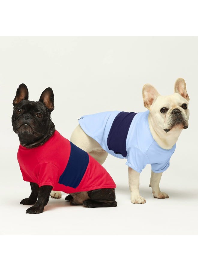 Fitwarm 3 Pack Color Block Striped Dog Shirt, Summer Dog Clothes for Small Dogs, Breathable Lightweight Pet Tshirt with Sleeves, Cat Outfit, Red, Blue, Grey - Image 2