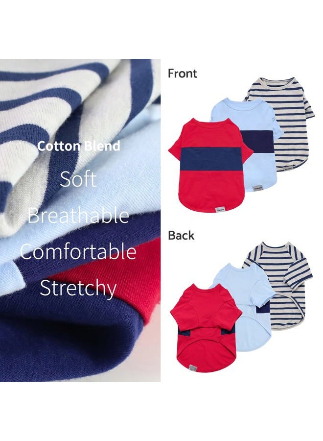 Fitwarm 3 Pack Color Block Striped Dog Shirt, Summer Dog Clothes for Small Dogs, Breathable Lightweight Pet Tshirt with Sleeves, Cat Outfit, Red, Blue, Grey - Image 4