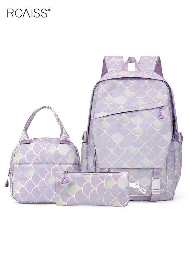 roaiss 3PCS Stylish Backpack Set, Fashion Bookbag Set with Insulated Lunch Bag and Pen Bag, Large Capacity School Bag with Multi Pockets, Lightweight Water Resistant Daypack for Teenage Girls, Suitable for School, Excursion and Outdoor Activities - Image 1