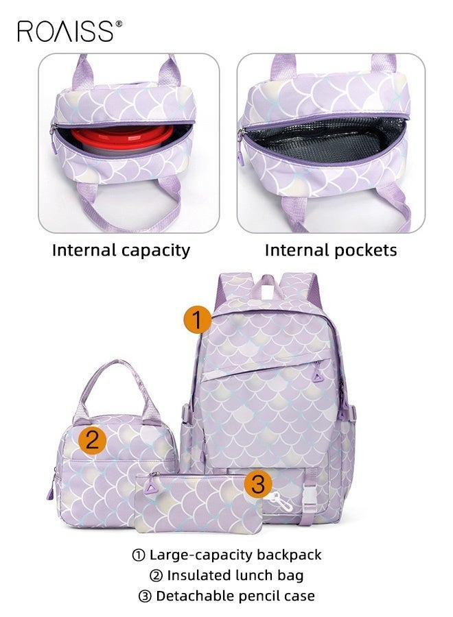 roaiss 3PCS Stylish Backpack Set, Fashion Bookbag Set with Insulated Lunch Bag and Pen Bag, Large Capacity School Bag with Multi Pockets, Lightweight Water Resistant Daypack for Teenage Girls, Suitable for School, Excursion and Outdoor Activities - Image 4