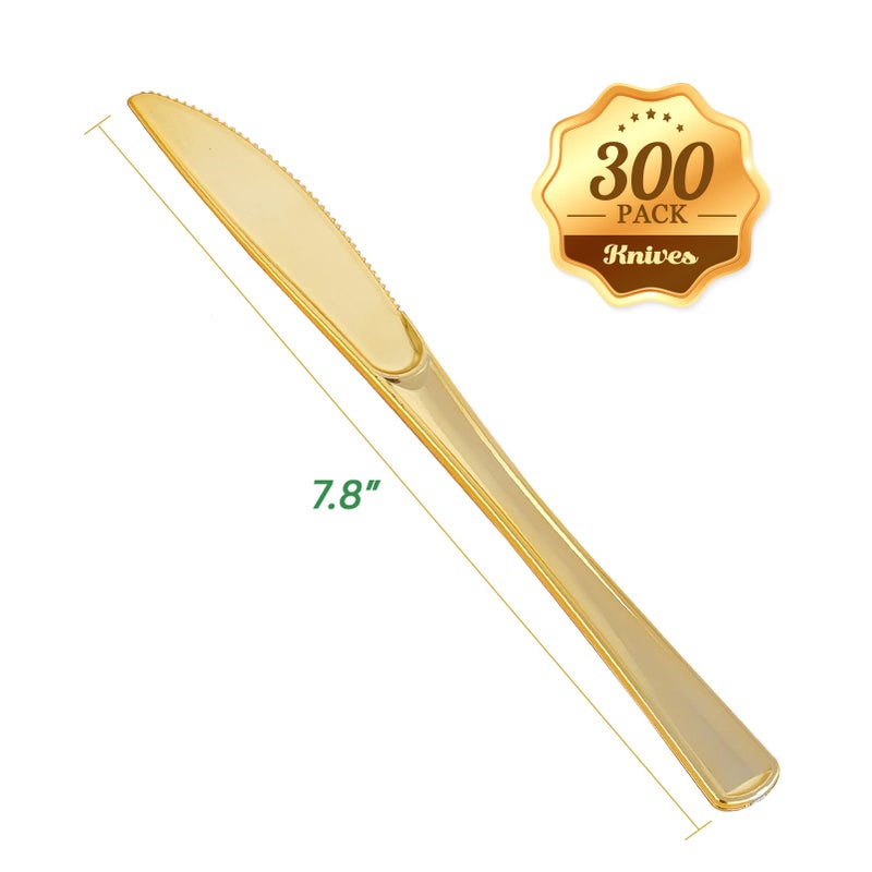 FOCUSLINE FOCUSLINE 300 Pack Disposable Gold Plastic Knives  Solid and Durable Plastic Cutlery Knives  Heavy Duty Disposable Utensil Silverware for Catering  Parties  Dinners  Weddings  - Image 2
