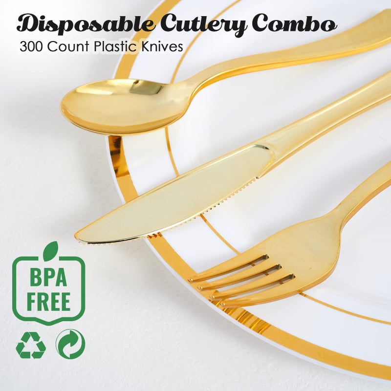 FOCUSLINE FOCUSLINE 300 Pack Disposable Gold Plastic Knives  Solid and Durable Plastic Cutlery Knives  Heavy Duty Disposable Utensil Silverware for Catering  Parties  Dinners  Weddings  - Image 5