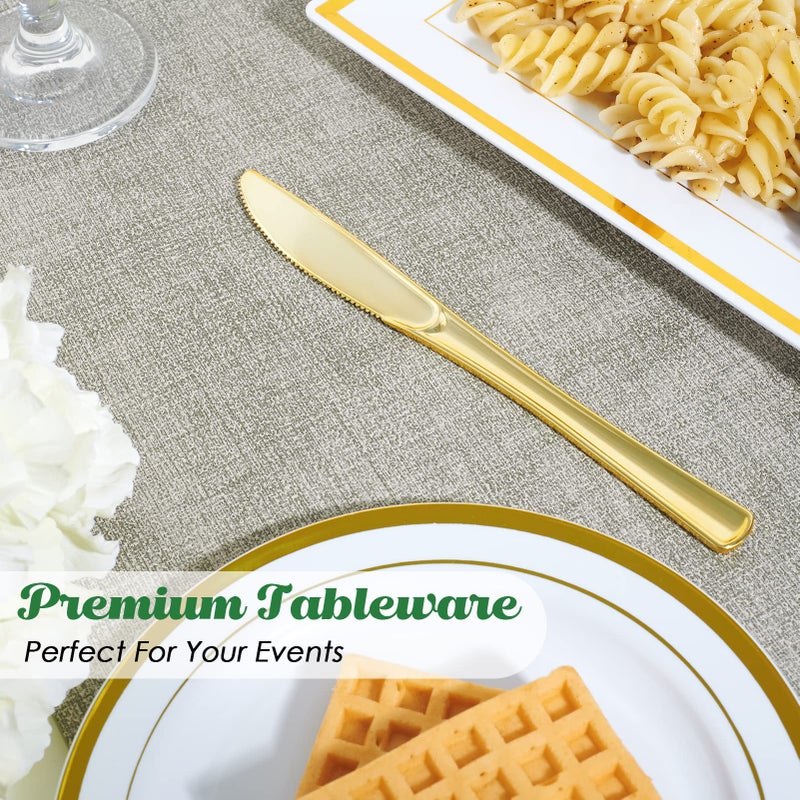 FOCUSLINE FOCUSLINE 300 Pack Disposable Gold Plastic Knives  Solid and Durable Plastic Cutlery Knives  Heavy Duty Disposable Utensil Silverware for Catering  Parties  Dinners  Weddings  - Image 4