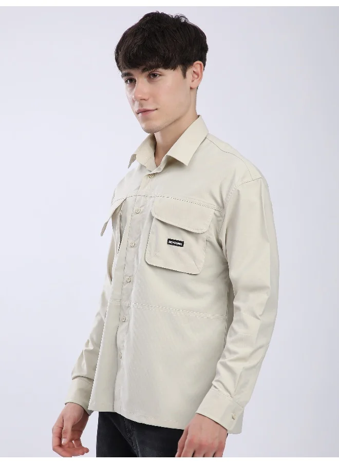 Beyoung Cream Baggy Pocketed Shirt