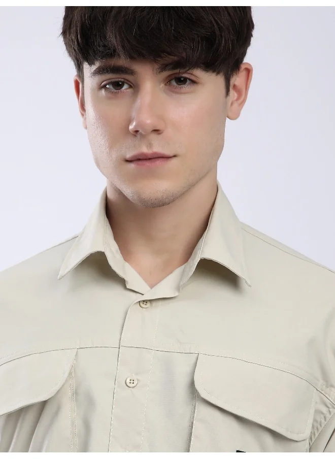 Beyoung Cream Baggy Pocketed Shirt