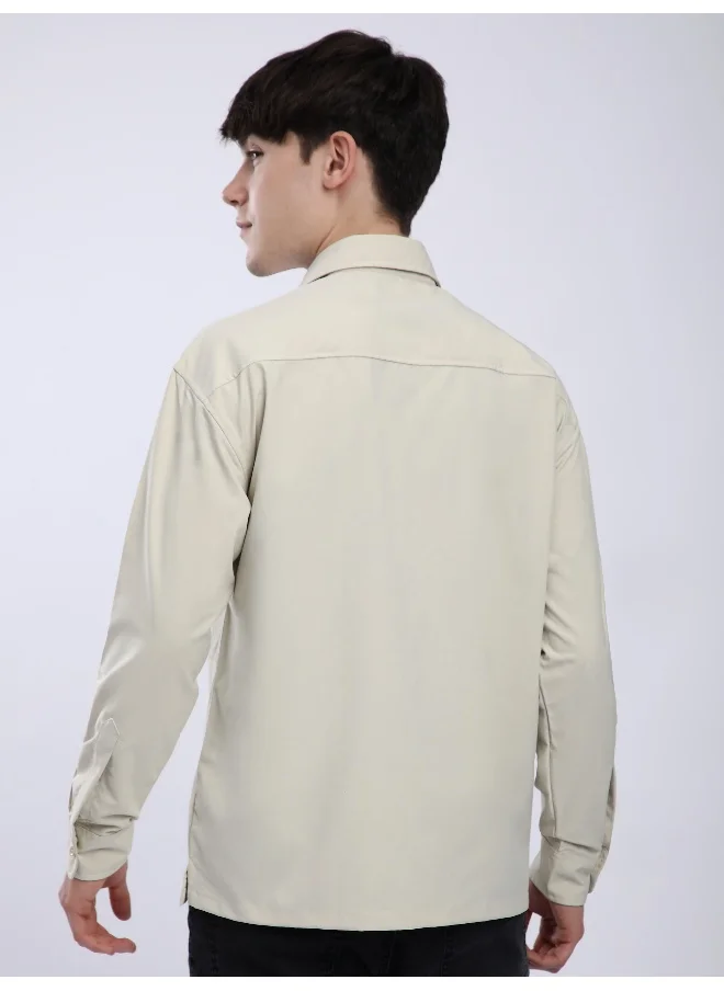 Beyoung Cream Baggy Pocketed Shirt