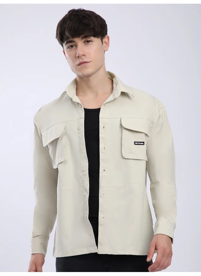 Beyoung Cream Baggy Pocketed Shirt