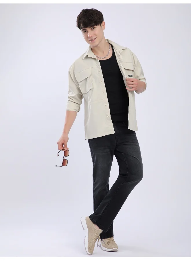 Beyoung Cream Baggy Pocketed Shirt