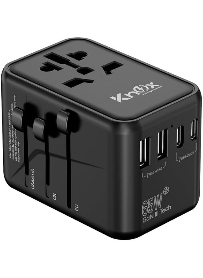 Knox Powering Generations 65W Universal Travel Adapter GaN III International Power Plug Adapter Charger with USB A & Type-C PD Fast Charging Worldwide Wall Charger for USA UK Europe Australia (  - Image 1