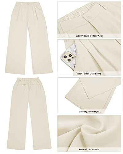 GRAPENT Business Casual Pants Old Money Style Clothes Women Office Wear High Waist Dress Pants Flowy Summer White Wide Leg for Women Color Vanilla Ice Size XX-Large Size 20 22 - Image 5