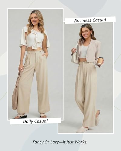 GRAPENT Business Casual Pants Old Money Style Clothes Women Office Wear High Waist Dress Pants Flowy Summer White Wide Leg for Women Color Vanilla Ice Size XX-Large Size 20 22 - Image 4