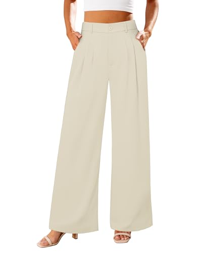 GRAPENT Business Casual Pants Old Money Style Clothes Women Office Wear High Waist Dress Pants Flowy Summer White Wide Leg for Women Color Vanilla Ice Size XX-Large Size 20 22 - Image 1