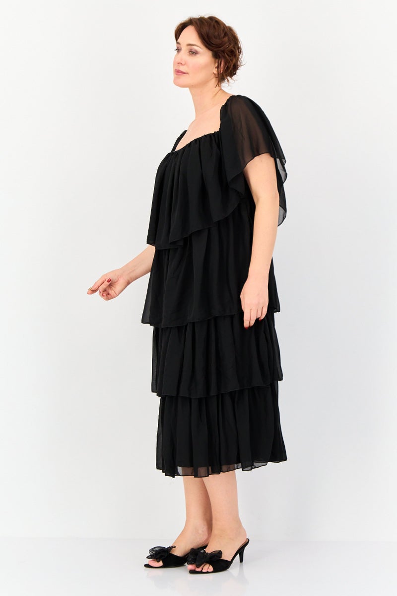 Archive Design Studio Women Plus Size Solid Tiered Dress, Black - Image 3