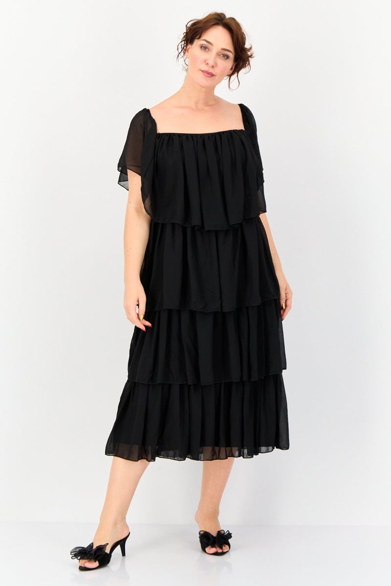 Archive Design Studio Women Plus Size Solid Tiered Dress, Black - Image 1