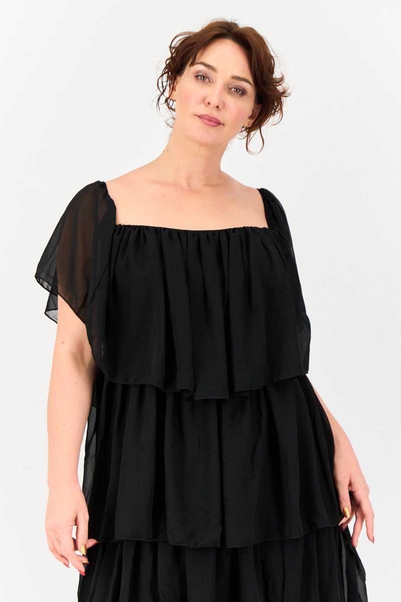 Archive Design Studio Women Plus Size Solid Tiered Dress, Black - Image 2