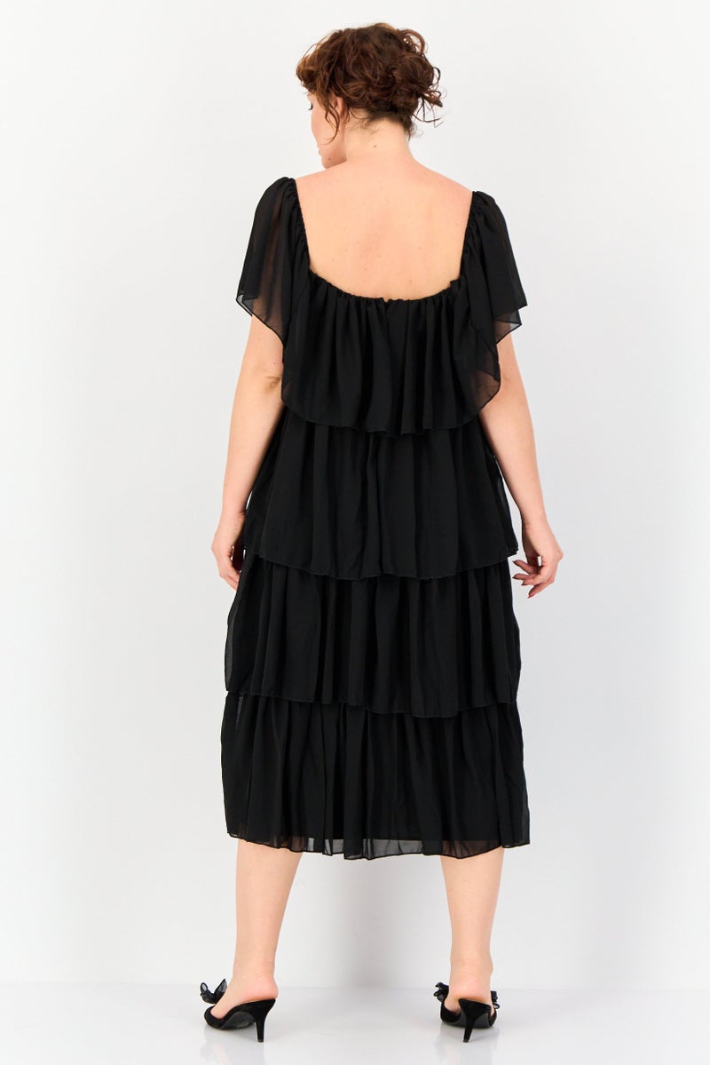 Archive Design Studio Women Plus Size Solid Tiered Dress, Black - Image 4