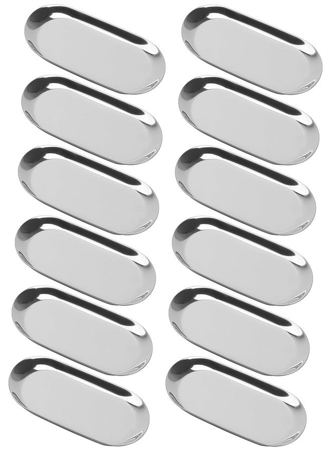 SHEUTSAN 12 PCS Silver Decorative Tray, 7x3 Inch Small Stainless Steel Tray for Bathroom, Jewelry, Candles - Image 1
