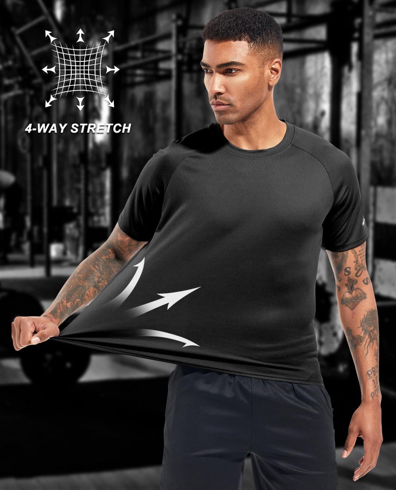 Boyzn 5 Pack Polyester Shirt for Men, Dry Fit Moisture Wicking T-Shirts, Athletic Gym Workout Short Sleeve Shirts Black-5P06-3XL - Image 3