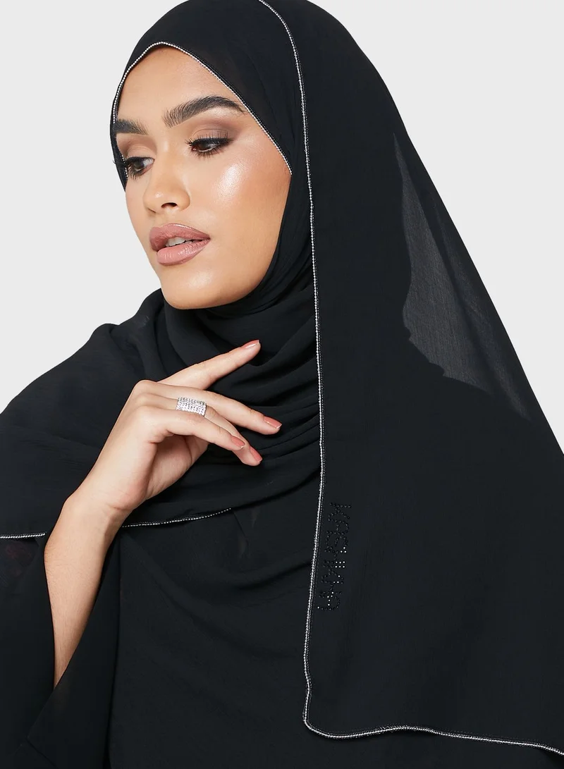 KASHKHA Chiffon Hijab With 4 Sides Chain Stitch And The Logo Studded