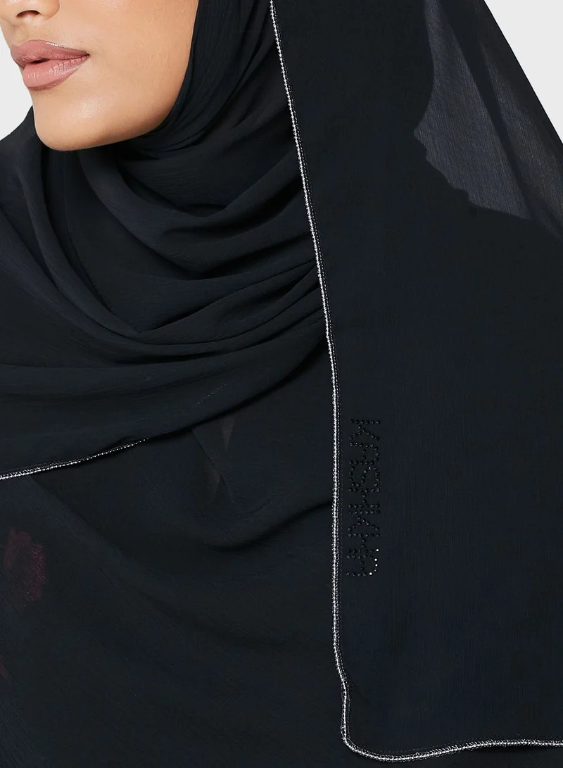KASHKHA Chiffon Hijab With 4 Sides Chain Stitch And The Logo Studded